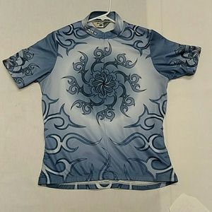 Sugoi blue print shirt for cycling. Size large